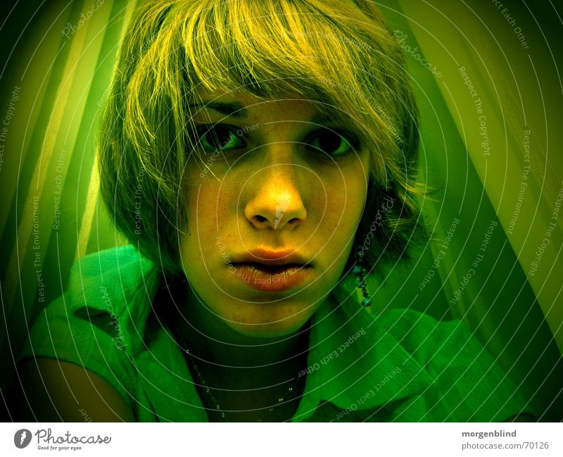 -untitled- Green Woman Yellow Emotions Moody Lips Calm photographic art Hair and hairstyles Doubt Nose Eyes Snapshot Irritation