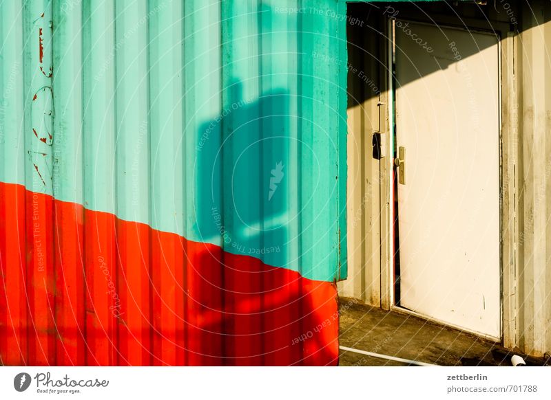 tipping figure Town Downtown Deserted House (Residential Structure) Hut Building Architecture Wall (barrier) Wall (building) Door Green Red Longing Homesickness
