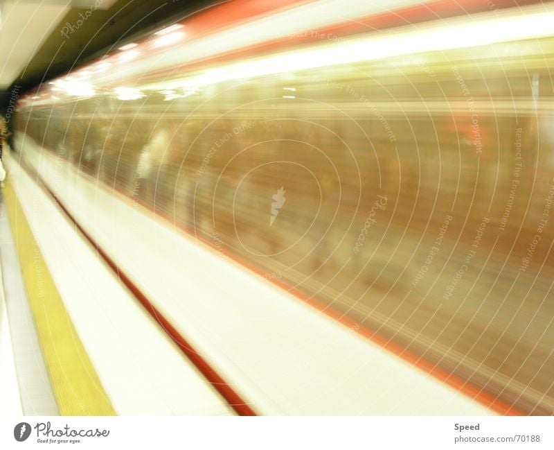 Train of Infinity Long exposure Yellow Tunnel Platform Speed Speed of light Building line Railroad Distorted Train station speedtube