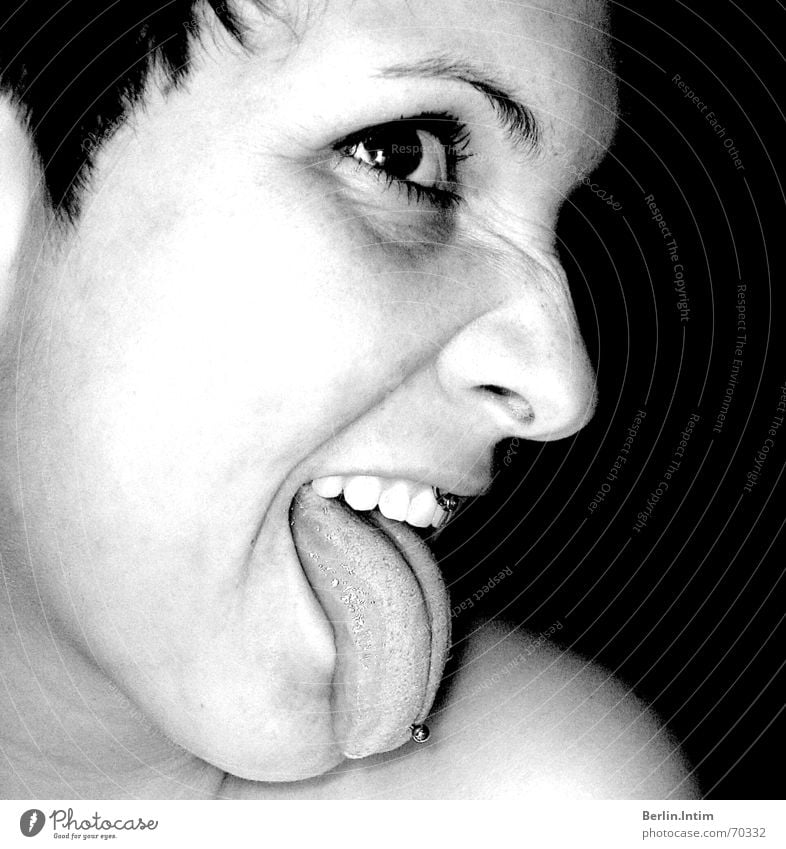 Studies II Black White Portrait photograph Woman Piercing oneself Tongue Teeth