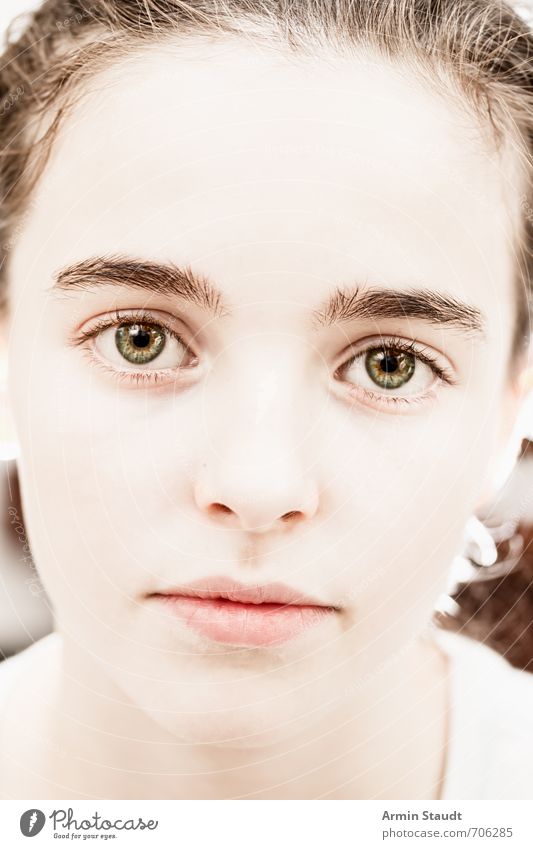 Pretty close portrait Human being Feminine Youth (Young adults) Face 1 13 - 18 years Child Brunette Esthetic Authentic Beautiful Uniqueness Soft Emotions Moody