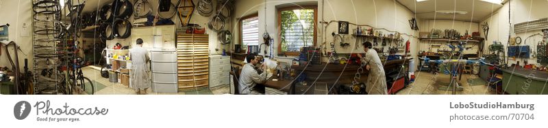 workshop Workshop Work and employment Panorama (View) Bicycle Tool Interior shot Artificial light Large Panorama (Format)