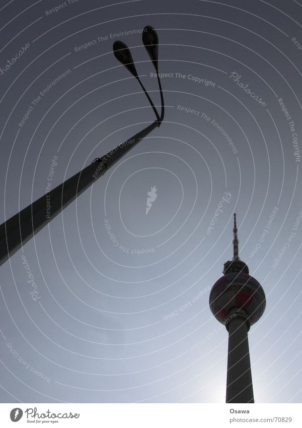 dissimilar journeymen Silhouette Lantern Lamp post Alexanderplatz Middle Sky Sun Electricity pylon Tower Berlin TV Tower alex Capital city