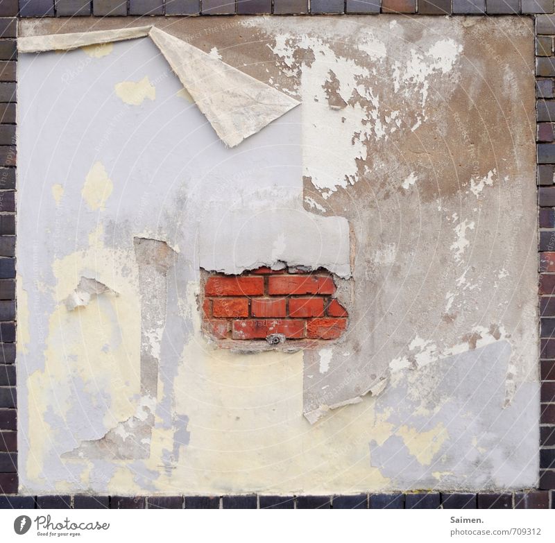 urban art Wall (barrier) Wall (building) Facade Old Town Senior citizen Grief Transience Decline Broken Brick Frame Structures and shapes Colour photo