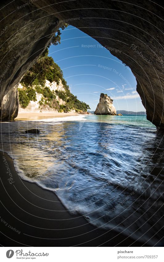 cathedral cove Environment Landscape Beautiful weather Rock Coast Beach Bay Exotic Adventure Vacation & Travel New Zealand Cathedral Cove Colour photo