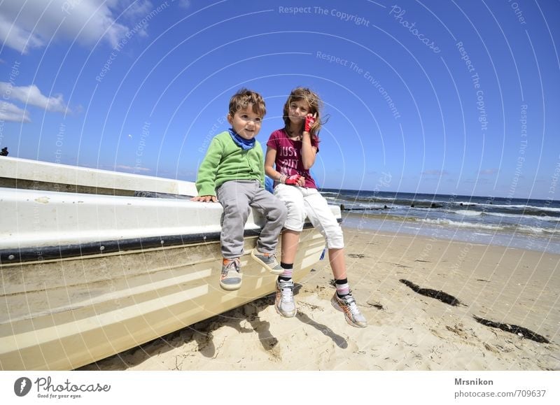 summer sun Baltic Sea Child Girl Boy (child) Brothers and sisters Sister Infancy 2 Human being 1 - 3 years Toddler 8 - 13 years Nature Sand Water Sky Clouds