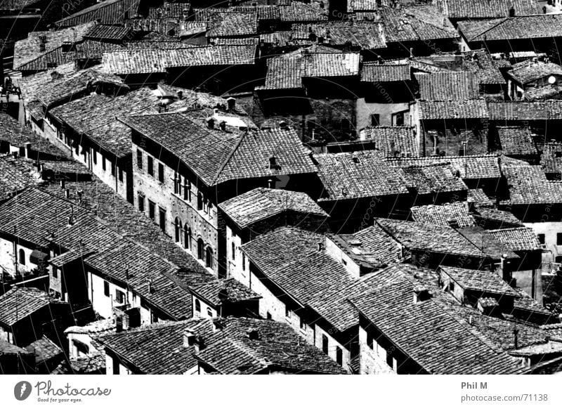 Tetti Roof Europe Italy San Gimignano Black White Bird's-eye view Gray Pattern Town Brick House (Residential Structure) Black & white photo Contrast