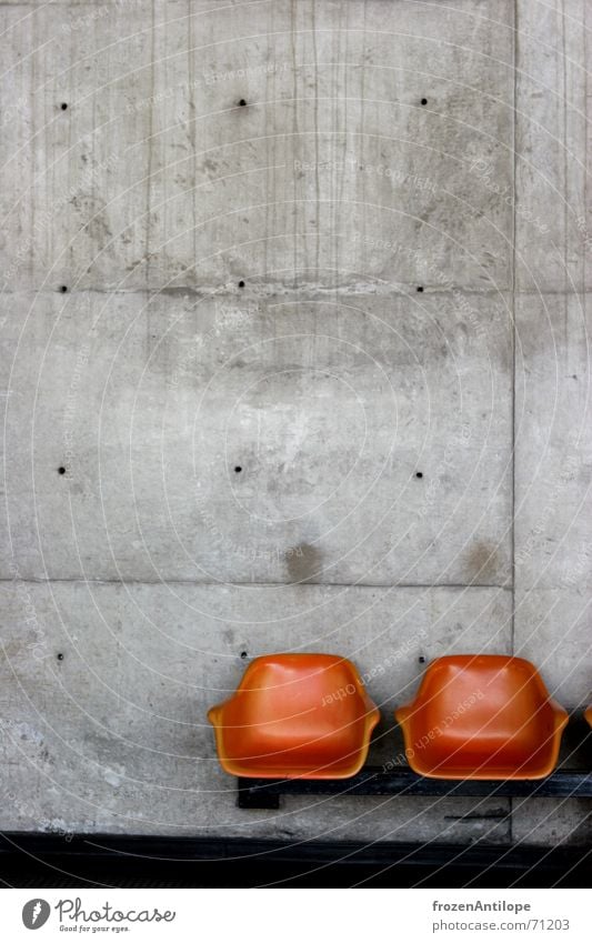 waiting opportunity São Paulo Armchair Concrete Cold Gray Manmade structures Seating Orange Building Train station Modern Bench Underground Construction site