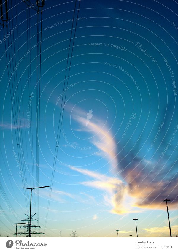 KRIMSKRAMS & FIRLEFANZ | clouds sky sky clouds electricity energy Overhead line Electricity Juice Power Clouds Steel Iron Lantern Green Turquoise