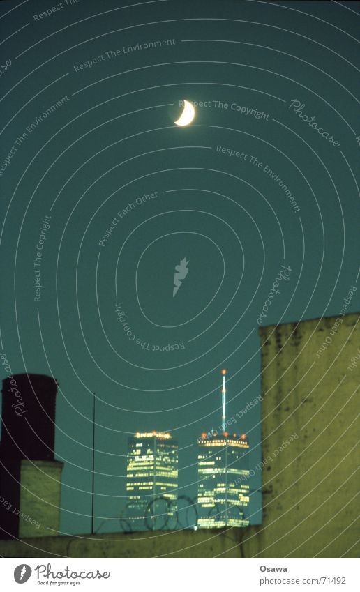 || || World Trade Center New York City Half moon Barbed wire Night Night sky 9/11 Moon Sky