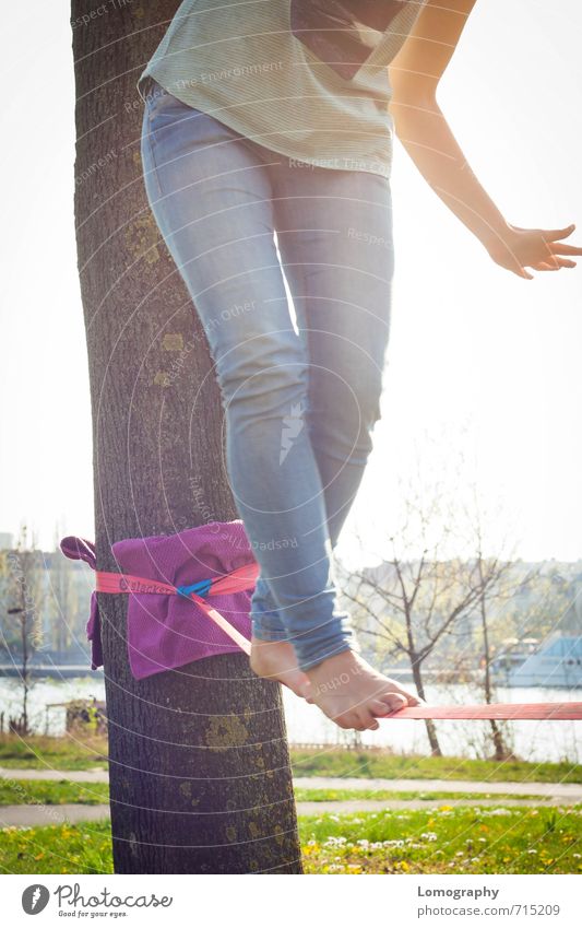 finally summer again Human being Feminine Woman Adults Youth (Young adults) 1 Joie de vivre (Vitality) Power Balance slackline slag Feet Dexterity