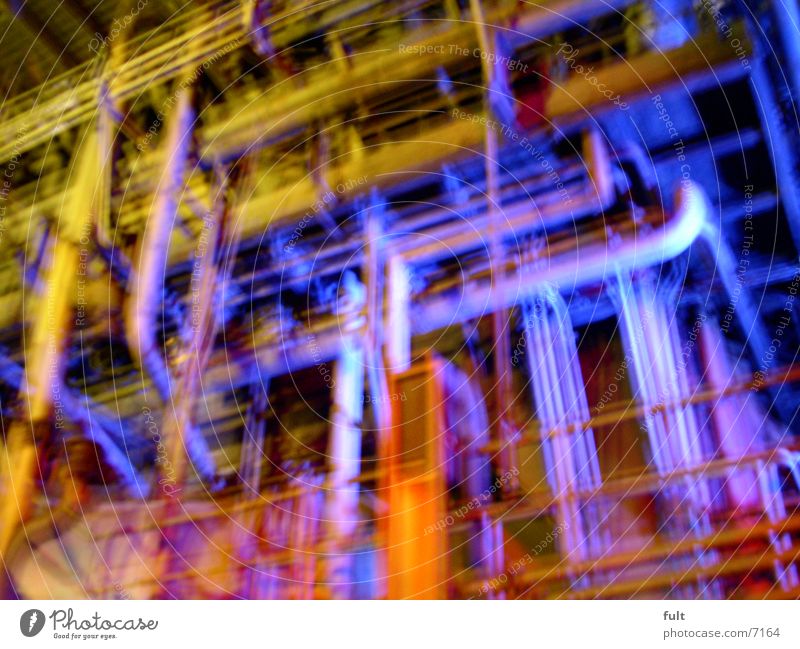 tubes Night shot Multicoloured Style Landschaftspark Duisburg-Nord Industry pipe system Pipe