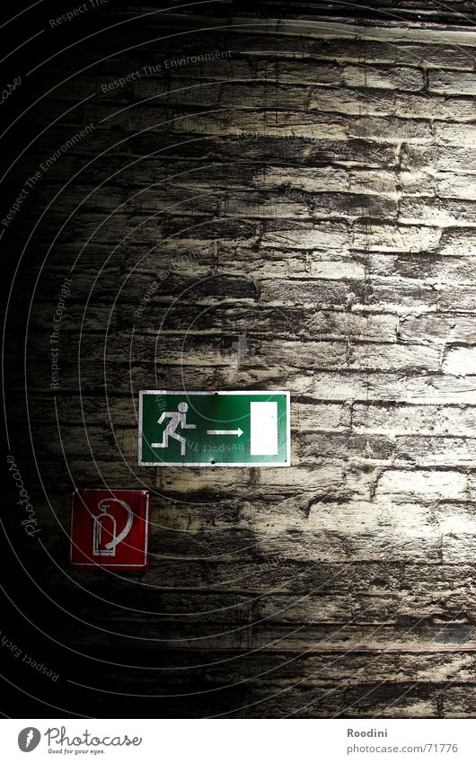 that way Direction Way out Emergency exit Wall (barrier) Wall (building) Extinguisher Signage Tin Old building Mine Rescue Masonry Dismantling