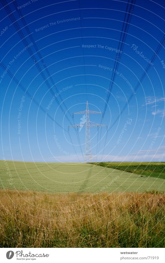 powerline Power Nature Electric Electricity Sky Field Hill blue fields Shadow Transmission lines