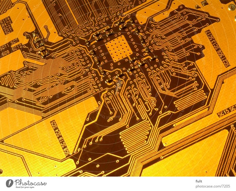 board Circuit board Vessel Future Computer Microchip Transmission lines Electrical equipment Technology Gold Railroad Macro (Extreme close-up) Connection