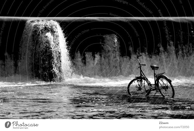 water & bicycle? Stand Isar Converse Loneliness Munich Wet White crest Forget Water Bicycle River discarded Waterfall Inject