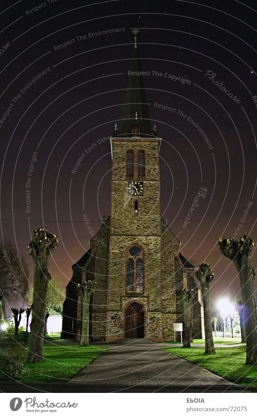 Church at night Night Long exposure Stars Dark Religion and faith church Gothic period black dark. church tower Architecture