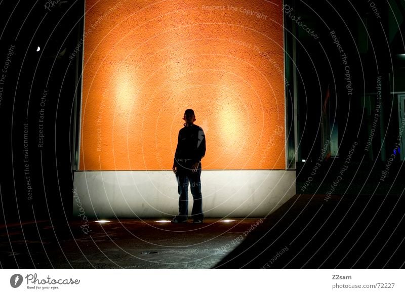 nightly contemplation III Stand Night Light Stage lighting Posture Think Wall (building) Orange portraits ponder Lean
