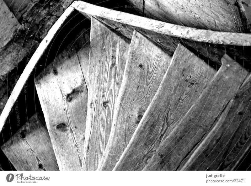 descent Wood Derelict Downward Black White Detail Black & white photo Stairs Old Structures and shapes Upward Above Tall