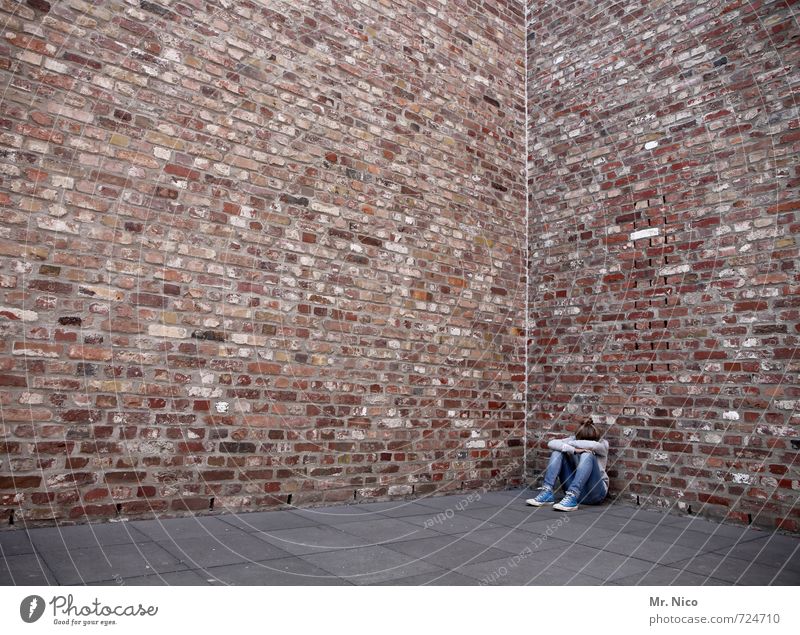 Bad Day Feminine Girl 1 Human being Manmade structures Building Architecture Wall (barrier) Wall (building) Facade Sit Cry Sadness Concern Disappointment