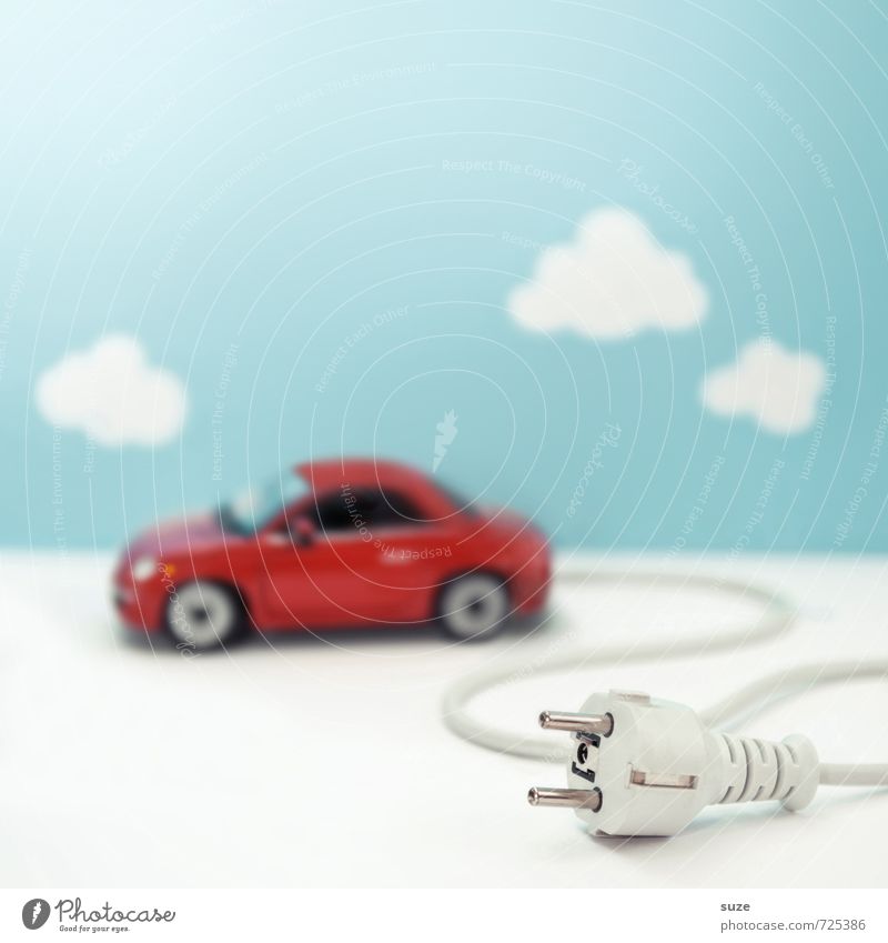 power car Cable Energy industry Renewable energy Environment Nature Sky Clouds Transport Means of transport Motoring Vehicle Car Small Funny Modern