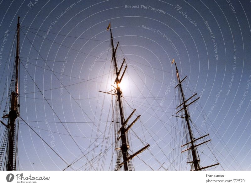 triptych Watercraft Ocean Sailing Electricity pylon baroque Sun Sky Rope Wind sea ship cruise