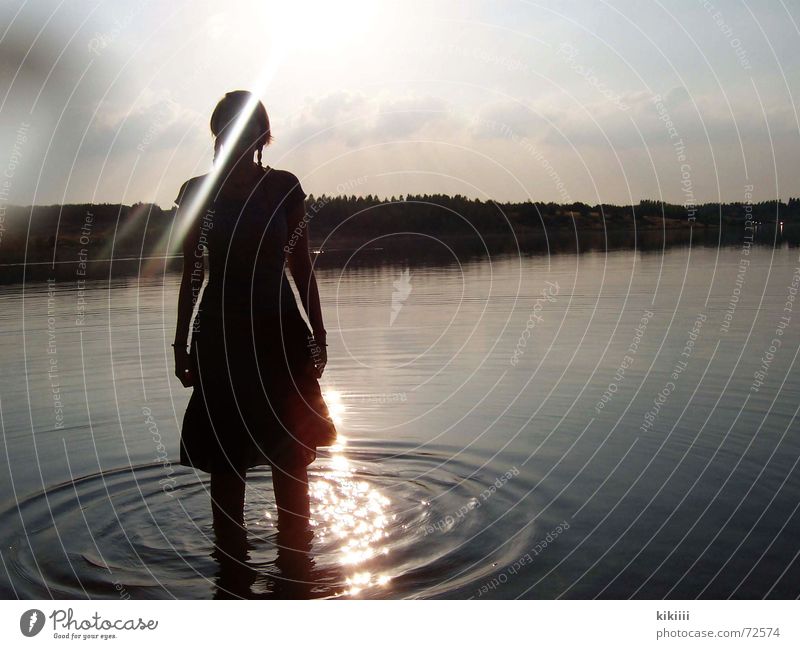 girl in the lake Lake Large Stand Loneliness Exterior shot Circle Sun Lighting Evening