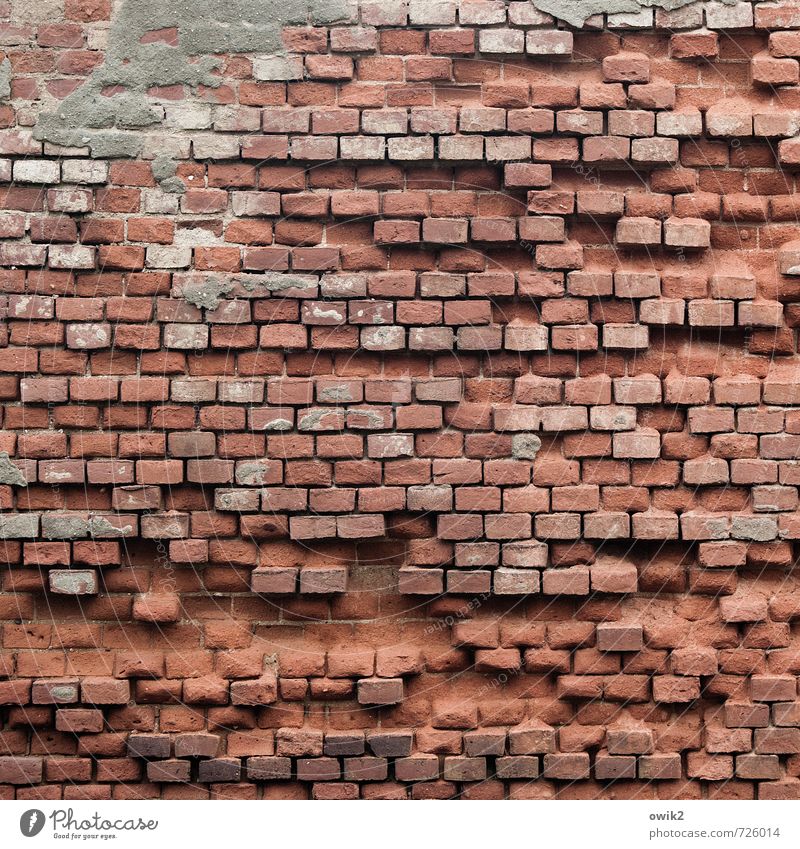 After the storm Wall (barrier) Wall (building) Facade Brick wall Old Gloomy Brick red Many quantity Direct accurate Accuracy Derelict Damage Broken Gap