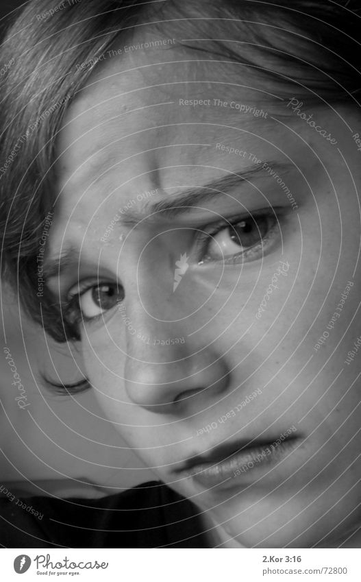 Why?????? Girl Distress Portrait photograph manic-depressive Close-up Black & white photo Sadness Furrowed brow Concern Looking into the camera