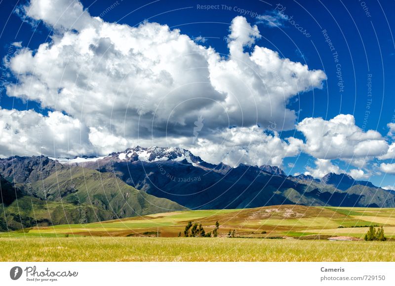 The Andes in Peru Environment Nature Landscape Earth Air Sky Clouds Sun Sunlight Summer Weather Beautiful weather Grass Bushes Moss Field Hill Rock Mountain