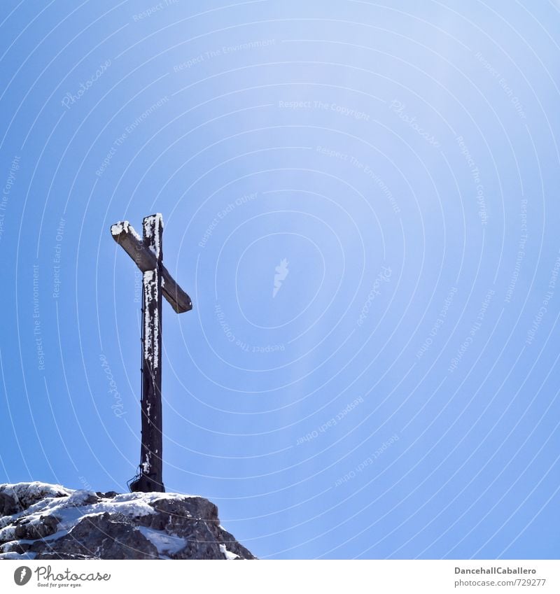 Summit Crucifix Elegant Vacation & Travel Tourism Trip Adventure Freedom Winter vacation Mountain Hiking Climbing Sky Cloudless sky Sun Sunlight