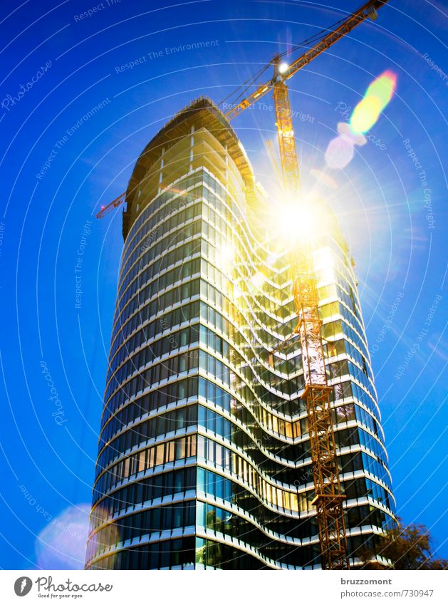 Higher Faster Next Construction site Craft (trade) Town High-rise Manmade structures Building Architecture Facade Window sky office Work and employment Elegant
