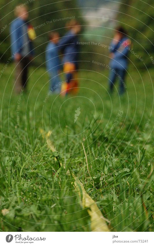 Border! Grass Green Meadow Blade of grass Yellow Playing Partition Dividing line Man Blur Depth of field Americas birdcall Statue off-road game youth legion fun