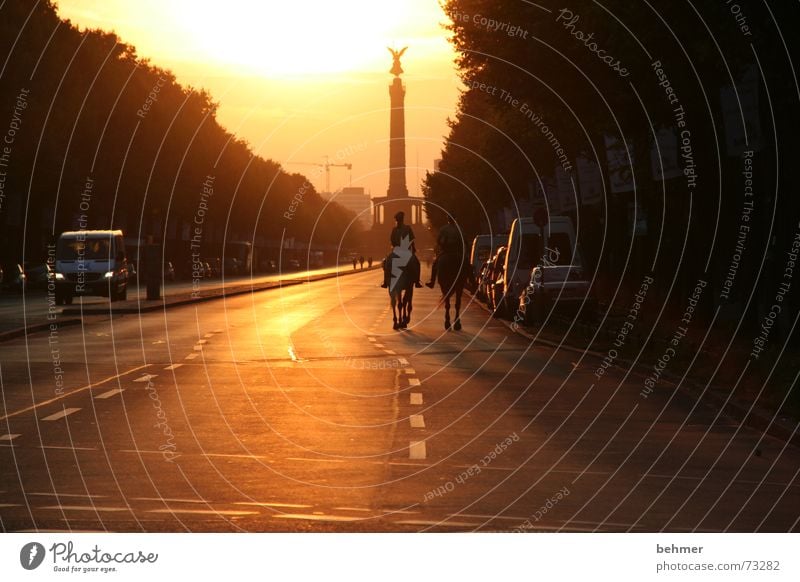 Lonesome Rider: On the way to the Victory Column Victory column Sunset Asphalt Berlin Street Germany Capital city