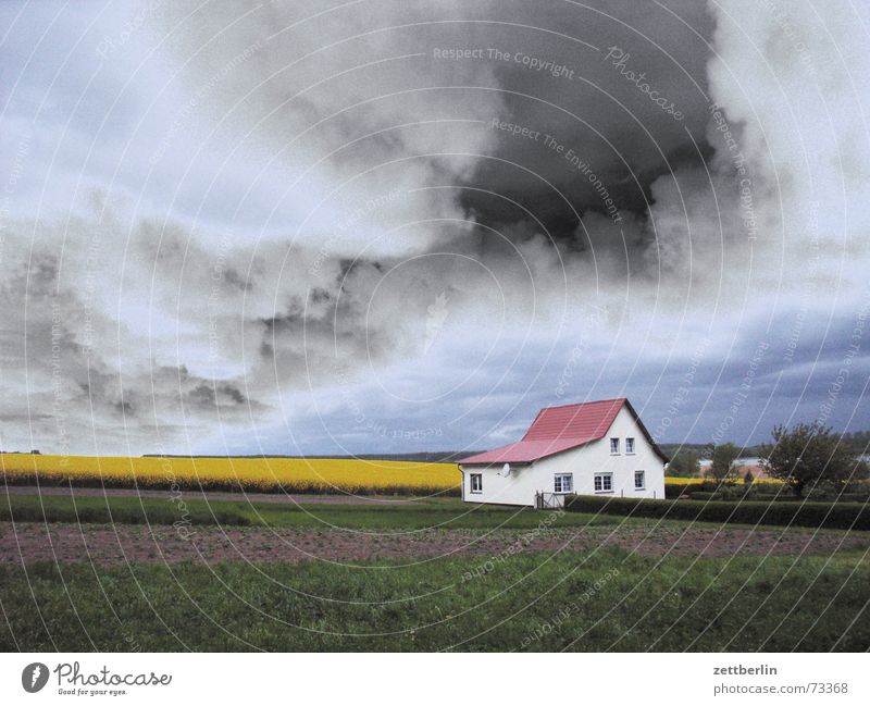 Weather Clouds Threat Summer Canola Field Agriculture House (Residential Structure) Farm Loneliness Individual Rügen Fear Panic Thunder and lightning