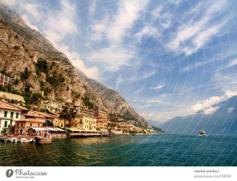 From the sea Clouds Lake Garda Watercraft Turquoise Suction Sky Mountain Mediterranean Lime Blue Rock