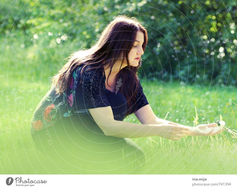 young dark haired woman in nature Human being Feminine Young woman Youth (Young adults) Woman Adults 1 18 - 30 years Environment Nature Landscape Plant Spring