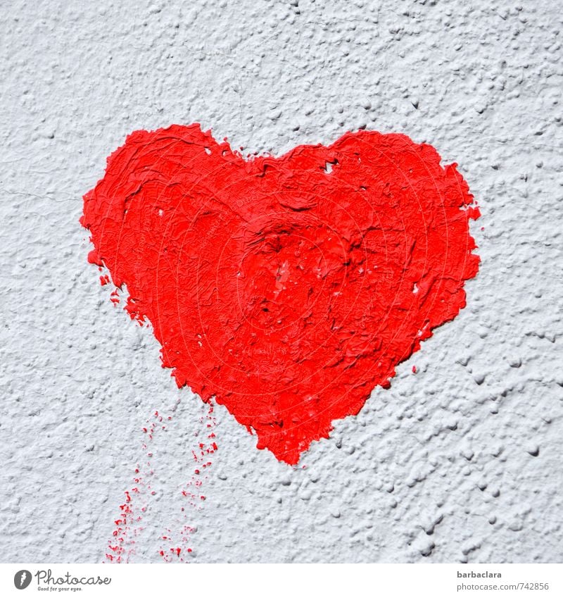 herz.haft | generous. Mural painting Wall (barrier) Wall (building) Facade Sign Heart Red White Emotions Happy Love Infatuation Romance Colour Friendship