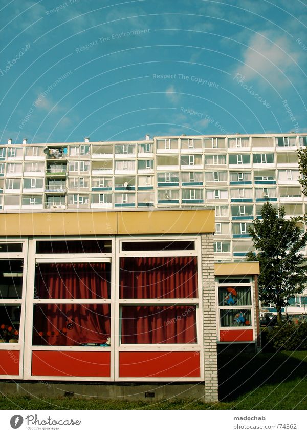 DUTCH URBANISM III House (Residential Structure) High-rise 2 Window Deities Sky Red Brown Lure of the big city Block Ghetto Together Relationship Concrete