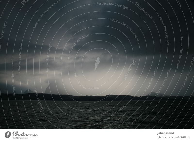 Thunderstorms over Lake Thun Landscape Water Clouds Storm clouds Bad weather Gale Rain Alps Mountain Mount Niesen Lakeside Romp Threat Dark Cold Wild Gray