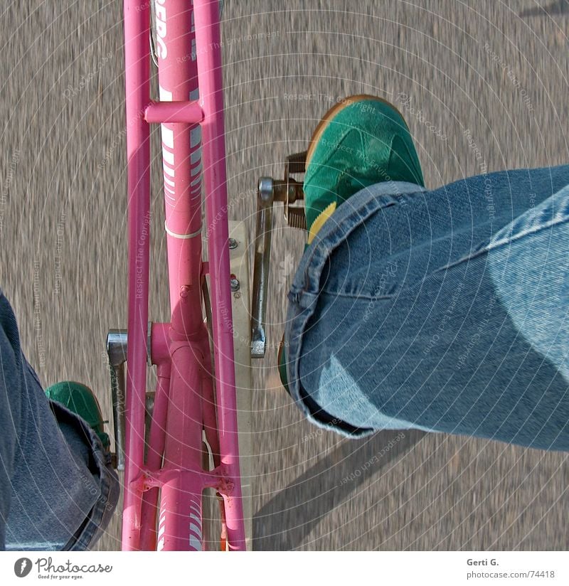 I want to ride my bicycle Pink Bicycle Cycling Driving Pedal Speed Motion blur Sneakers hollandrad Movement Bicycle frame Section of image Partially visible