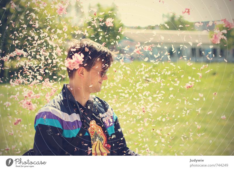 Yeah, petal confetti rain! Joy Happy Well-being Contentment Feasts & Celebrations Human being Masculine Young man Youth (Young adults) Man Adults 18 - 30 years