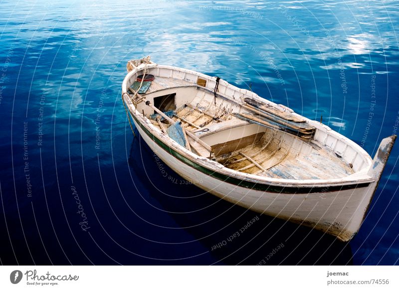 alone and abandoned. Watercraft Fishing boat White Italy Marina di Camerota Characteristic Original Ocean Vacation & Travel Paddle Blue Harbour wooden boat