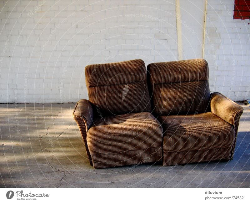 come and take a seat Sofa Stripe Cozy Concrete Seating old brown Sit bricks Wall (barrier)