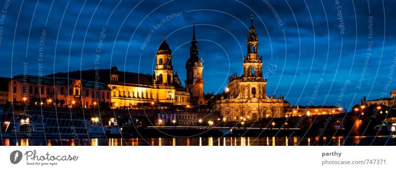 Dresden by Night Water Sky Clouds Night sky Town Old town Deserted Church Castle Manmade structures Building Architecture Tourist Attraction Navigation