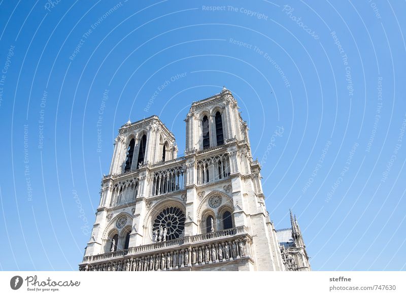 Around the World: Paris Church Belief Religion and faith Notre Dame Beautiful weather Cloudless sky Colour photo Deserted Copy Space left Copy Space right