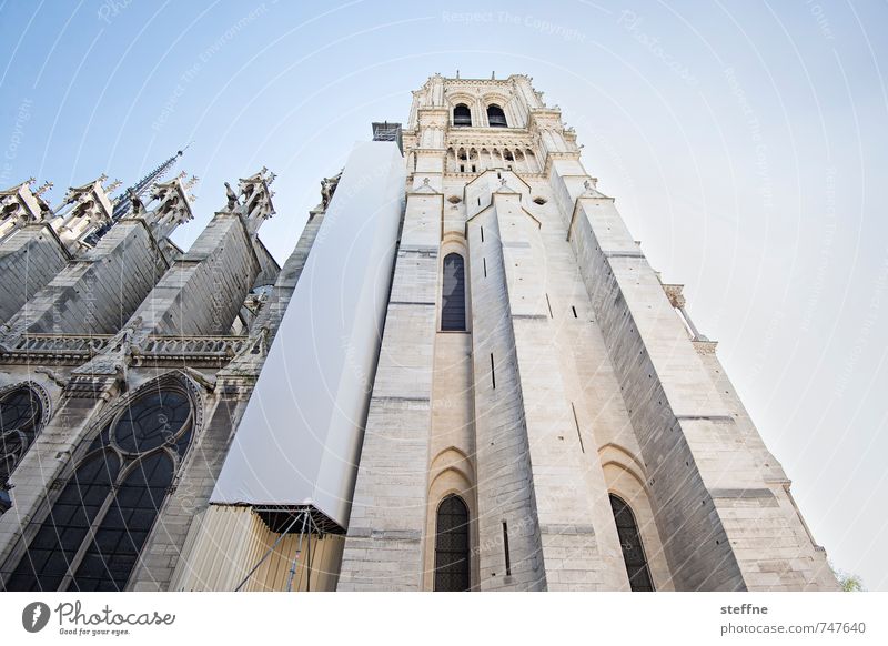 Church II Spring Beautiful weather Paris Tourist Attraction Landmark Religion and faith Notre Dame Scaffold Worm's-eye view Colour photo Copy Space right