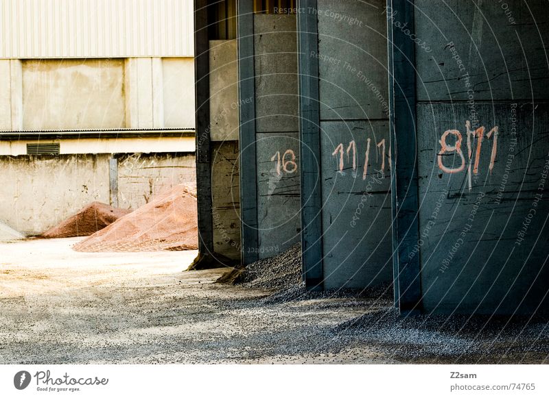 Gate 1 2 or 3 Industrial Photography Heap Wall (building) 8 Garage Side by side Red Sand Stone Digits and numbers 11 Shadow light Structures and shapes Colour