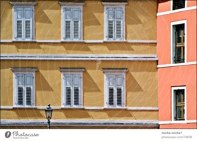 house angle Lantern Facade Window House (Residential Structure) Shutter Italy Lake Garda Yellow Red Vacation & Travel South Shadow Arco Line Mediterranean
