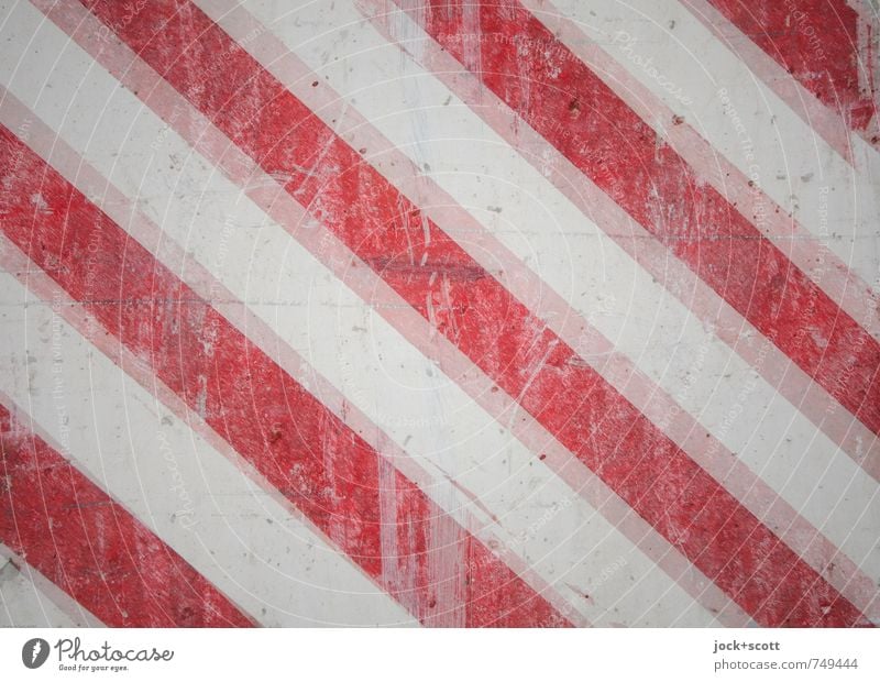 Red stripes, doubled Illustration Warning colour Concrete Line Stripe Diagonal Signage Dirty Reliability White Safety Design Style Symmetry Warning label